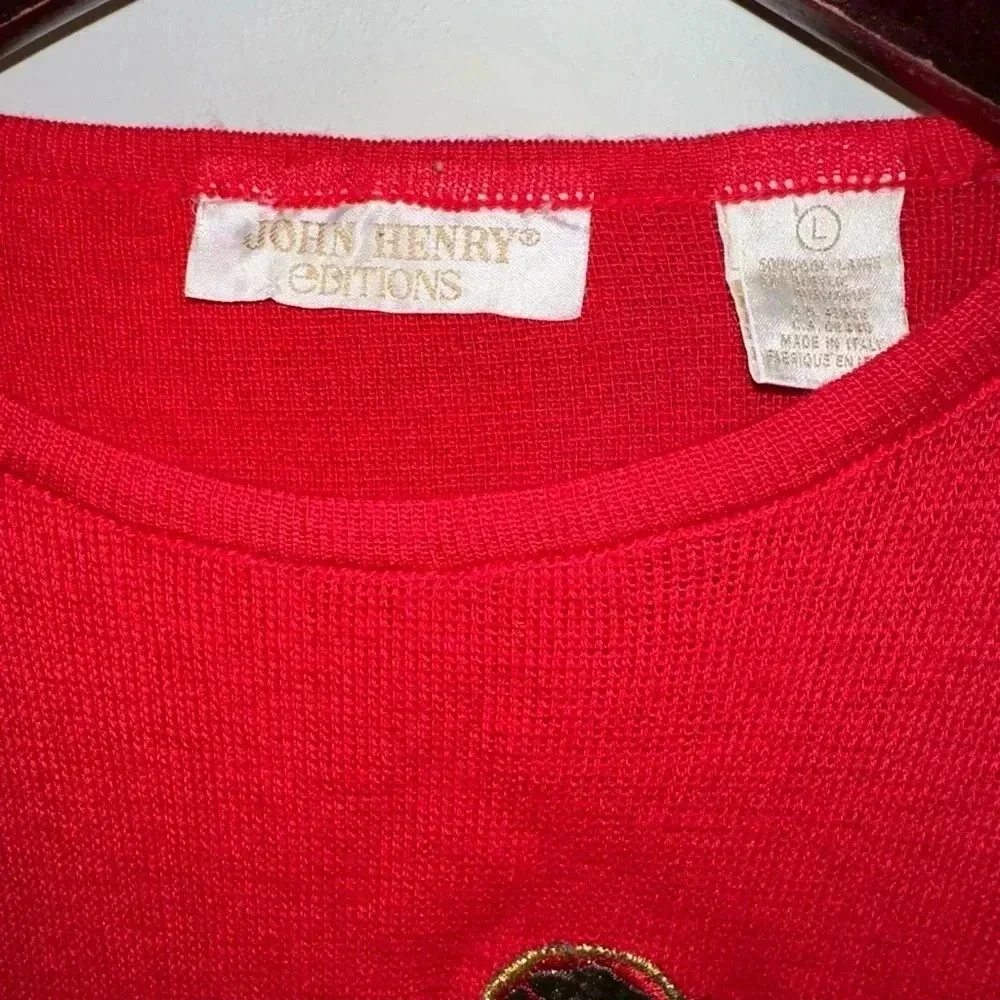 VINTAGE Women's John Henry Editions Sweater L, Red & Gold, Embroidery - Picture 9 of 16